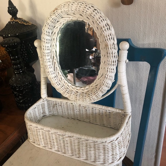 Vintage Bath Vintage White Wicker Vanity Mirror W Shelf Poshmark